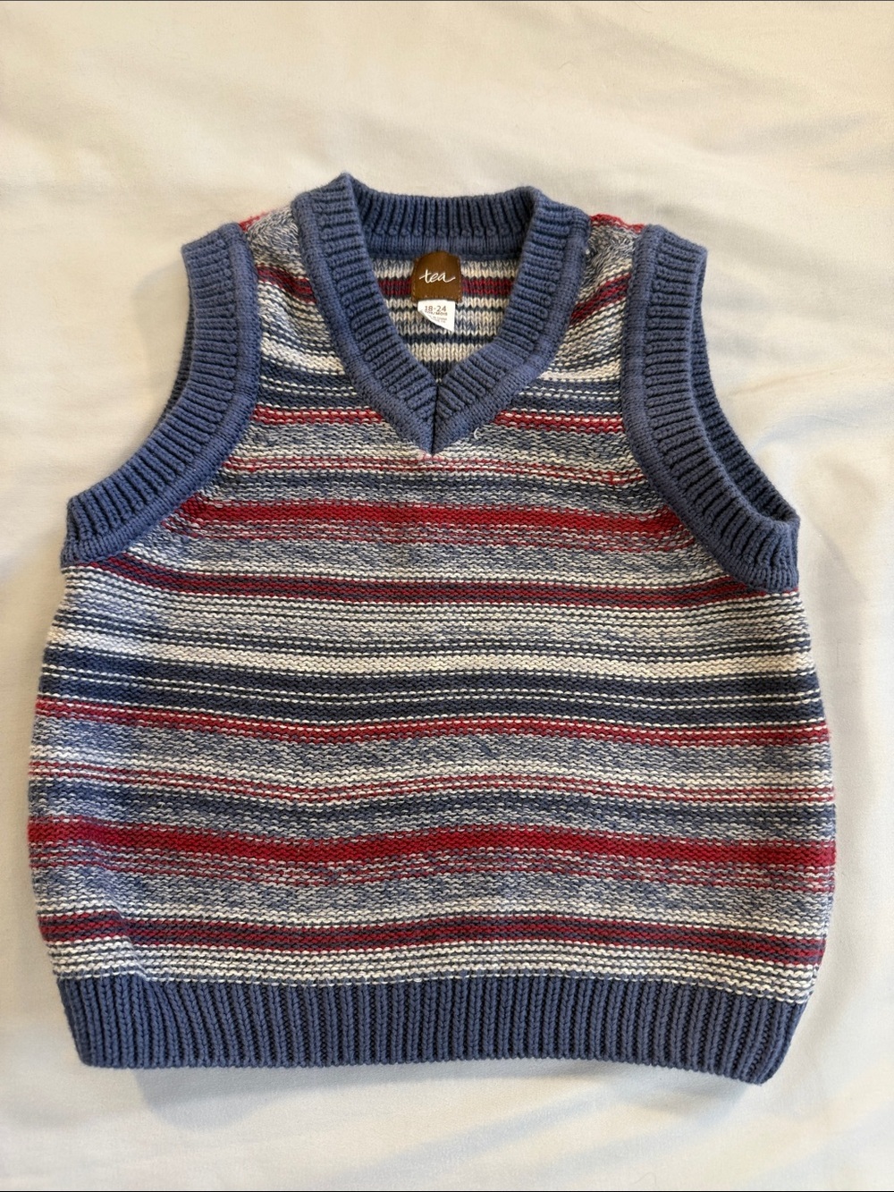 Tea Collection Blue, Red & Gray Striped Knit Sweater Vest